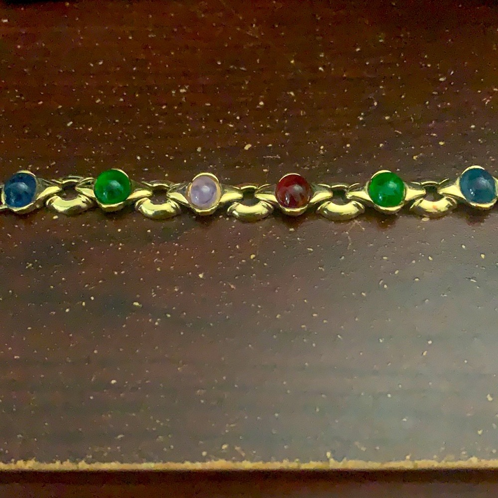 Beautiful Gold + Colored Jewel Link Bracelet- NEW
